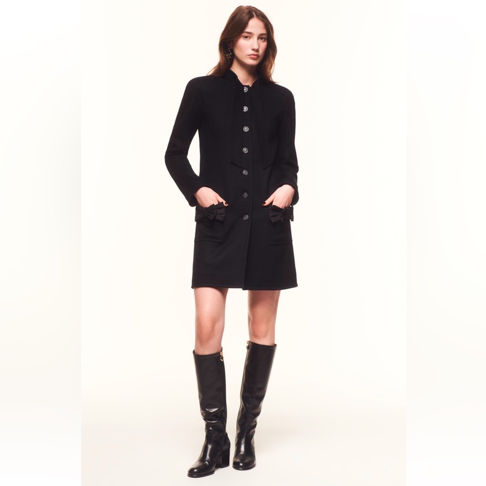 CHANEL 24B BLACK BOWS EMBROIDERED WOOL FELT COAT SIZE FR 36 / US 4 NWTS!